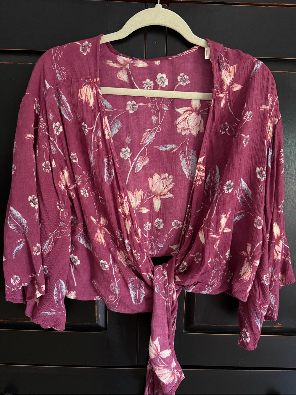 Billabong Plum Floral Tie-Front Blouse